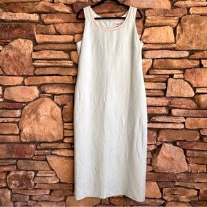 Jessica Howard Vintage Sleeveless Linen Blend Dress with Embroidered Neckline